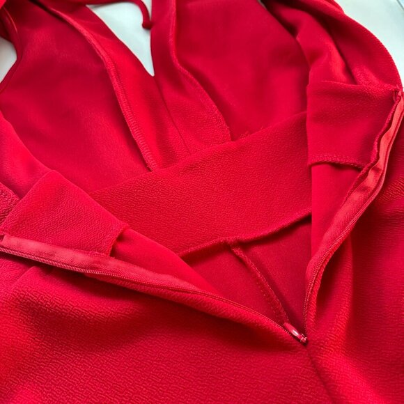 Crave Fame | Red Jumpsuit | Medium | Ruffle Plunge Neckline | Wide Leg - Picture 15 of 16